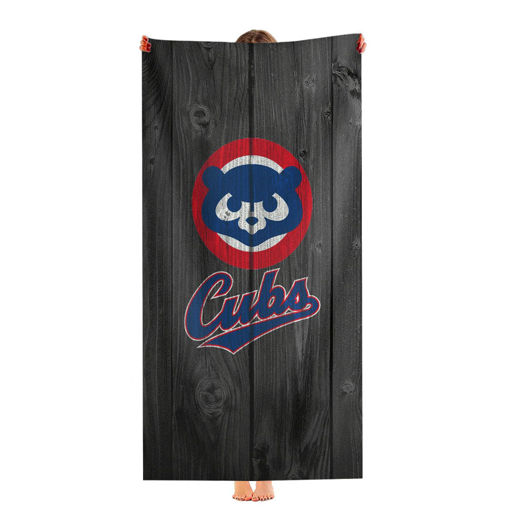 Old Chicago Cubs Bear Mlb Logo Dark Wood Wallpaper Ultra-Soft Luxury Bathroom Towels