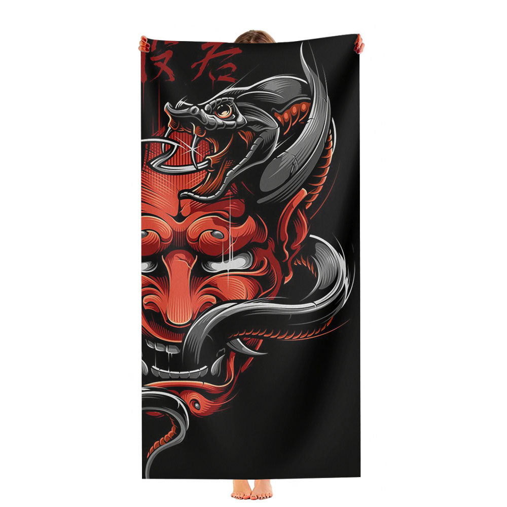 Oni Mask And Snake Pattern Ultra-Soft Luxury Bathroom Towels