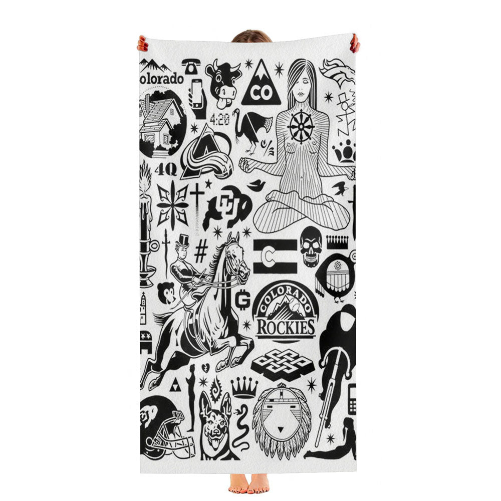 Pattern Black Tattoo Medicine Style Ultra-Soft Luxury Bathroom Towels