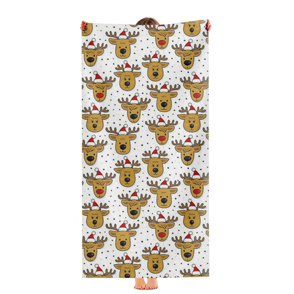 Reindeers In Santa Hats Pattern Ultra-Soft Luxury Bathroom Towels
