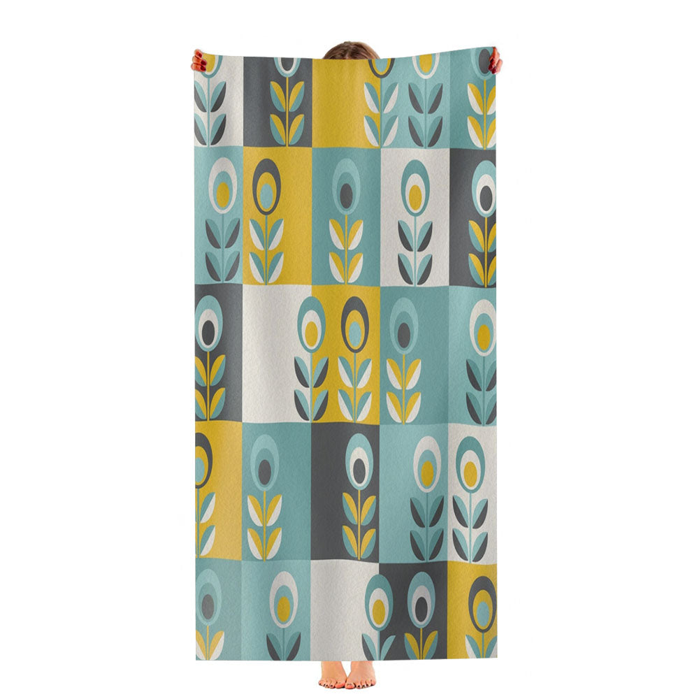 Retro Scandinavian Geometric Abstract Floral Ultra-Soft Luxury Bathroom Towels