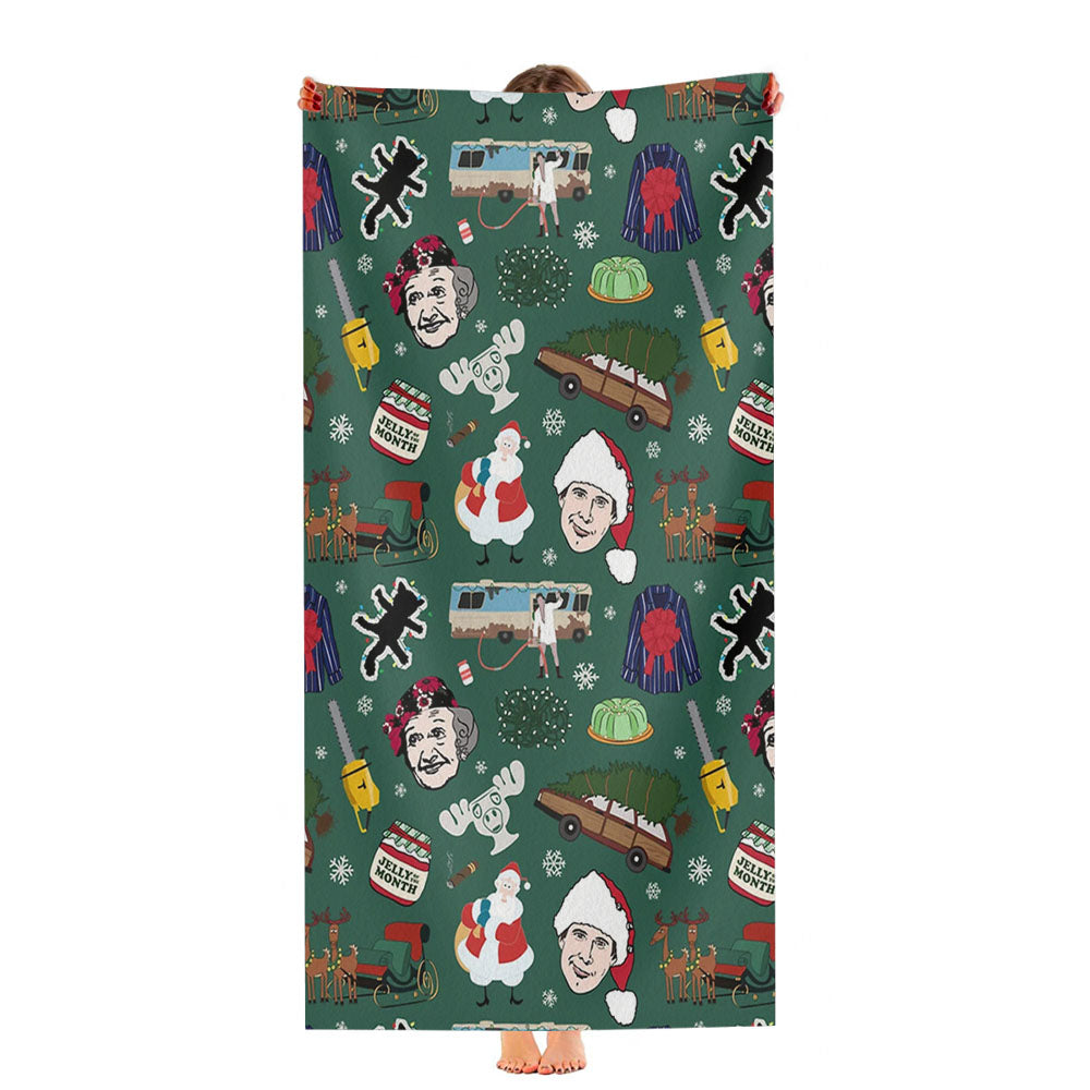 Retro Vintage Family Holiday Green Christmas Vacation Ultra-Soft Luxury Bathroom Towels