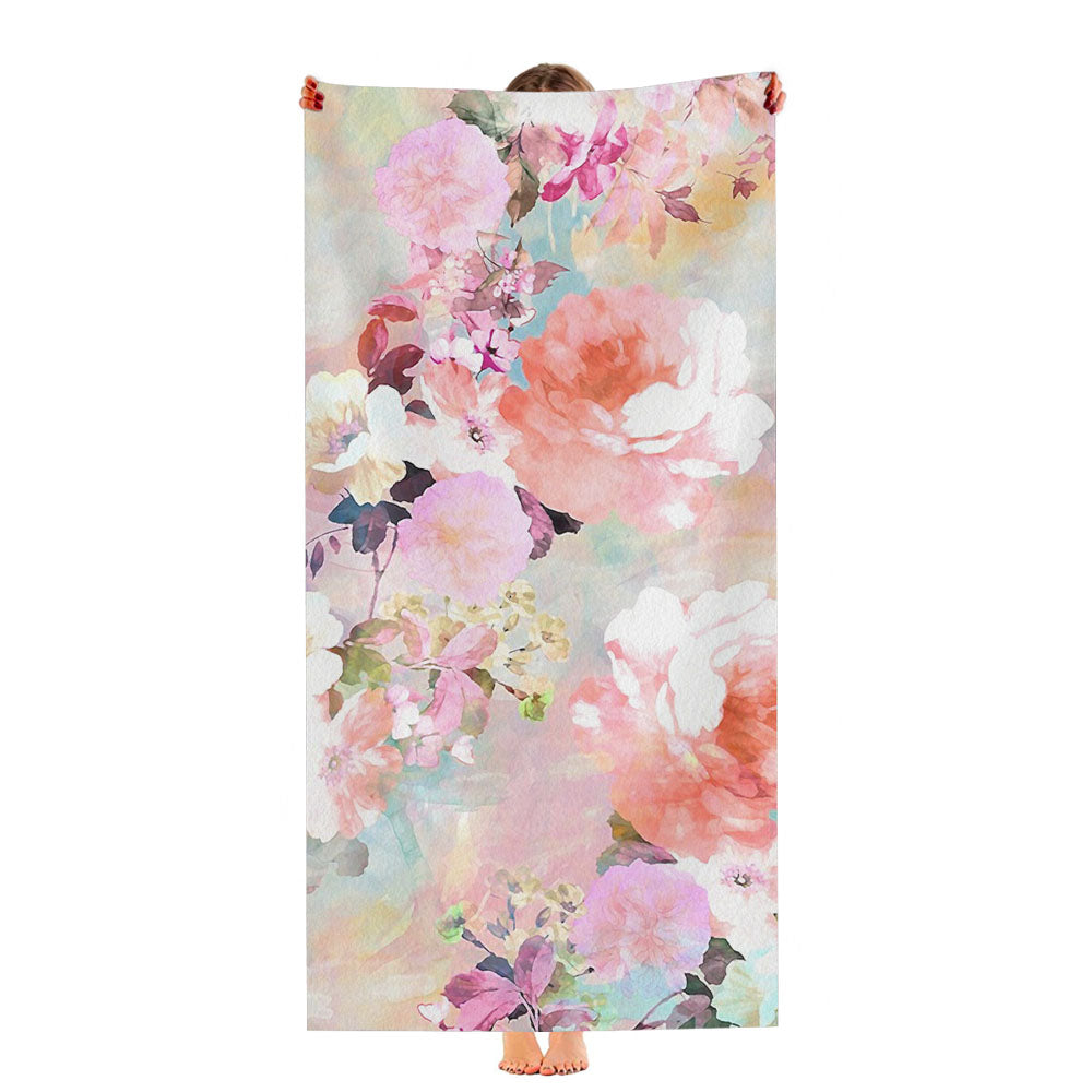 Romantic Pink Teal Watercolor Chic Floral Pattern Ultra-Soft Luxury Bathroom Towels