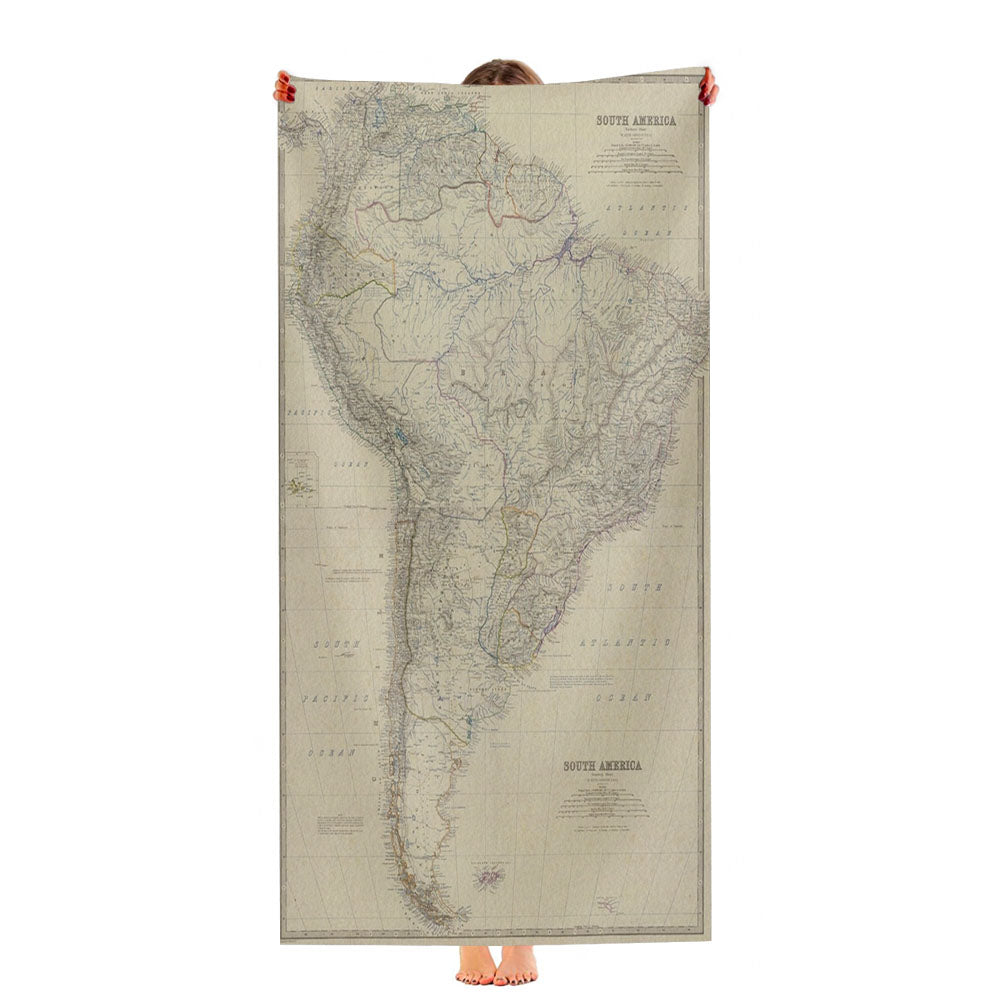 South America Map From 1861 Ultra-Soft Luxury Bathroom Towels