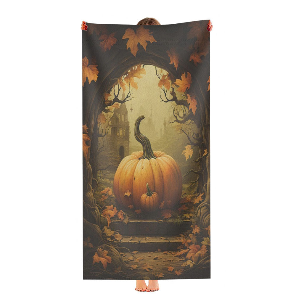Spooky Whimsical Moody Pumpkin Ultra-Soft Luxury Bathroom Towels