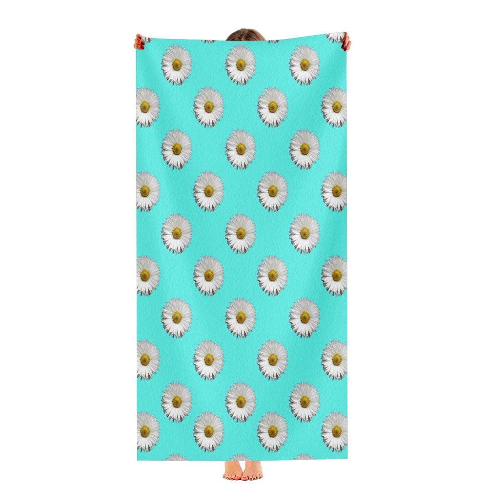Turquoise White Daisy Flower Pattern Ultra-Soft Luxury Bathroom Towels