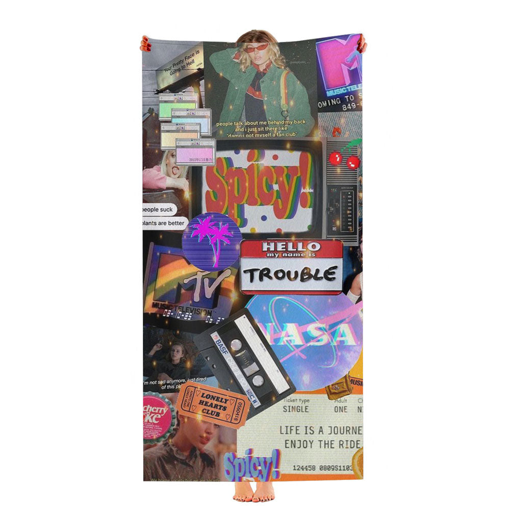 Vhs 80S Vintage Collage Pattern Ultra-Soft Luxury Bathroom Towels