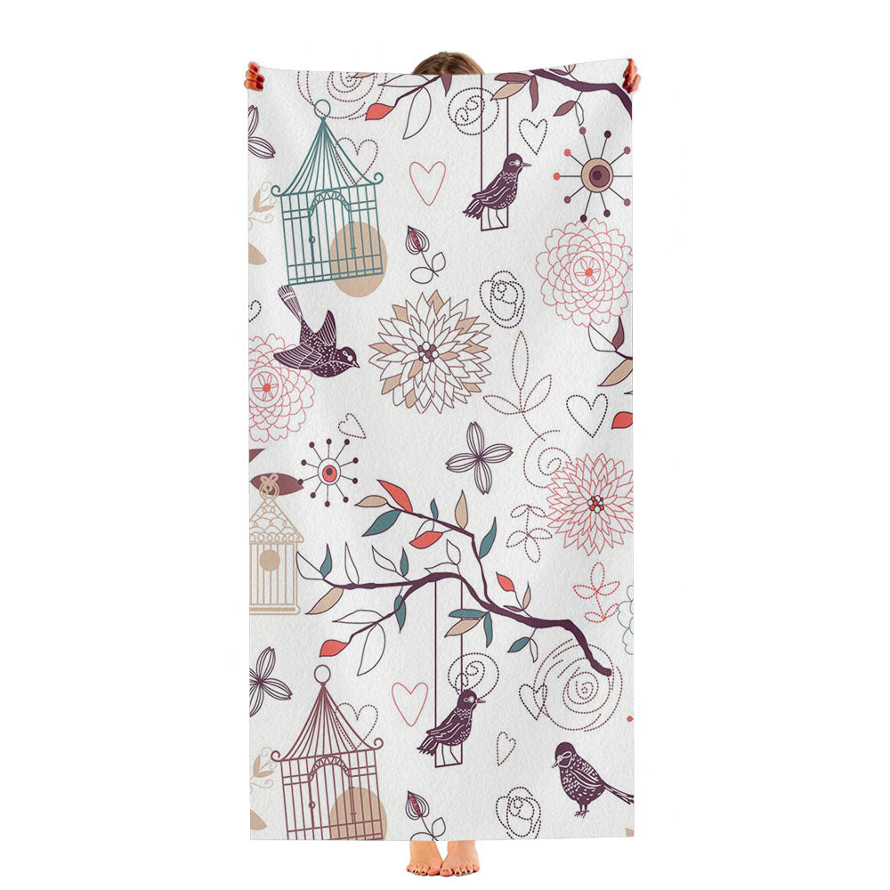 Vintage Birds Patterns Ultra-Soft Luxury Bathroom Towels