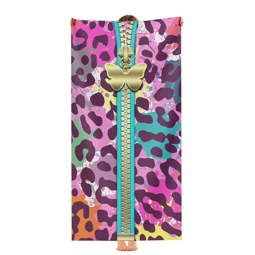 Watercolor Zipper Butterfly With Cheetah Pattern Ultra-Soft Luxury Bathroom Towels