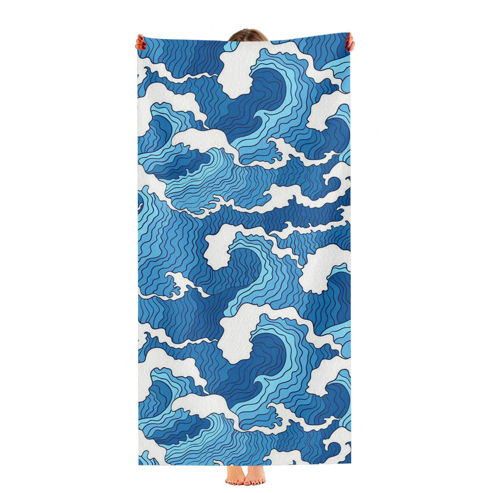 Waves Of Japan Pattern Ultra-Soft Luxury Bathroom Towels