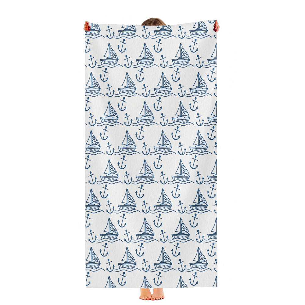 White Blue Sailor Ship Pattern Ultra-Soft Luxury Bathroom Towels