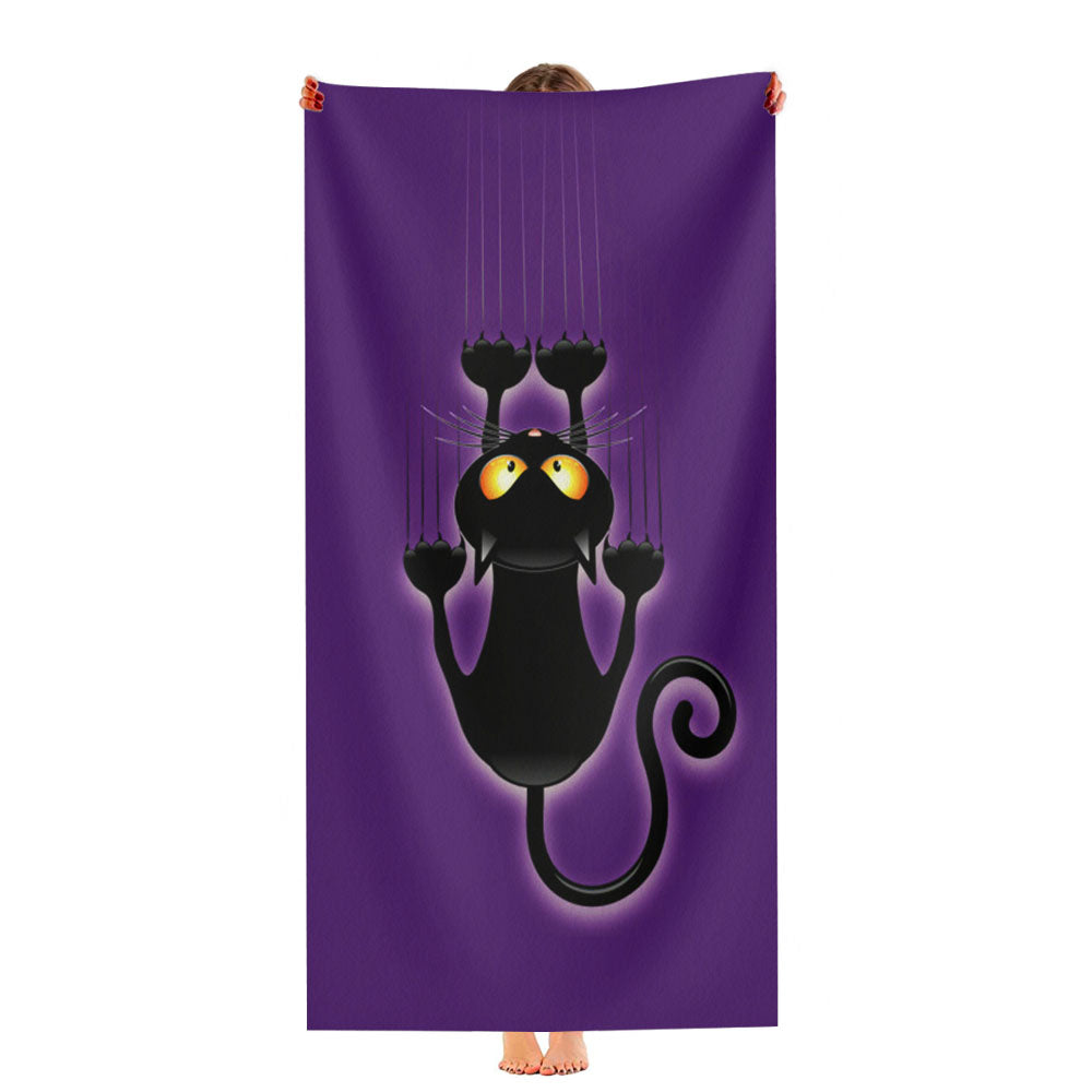 Black Halloween Cat Ultra-Soft Luxury Bathroom Towels