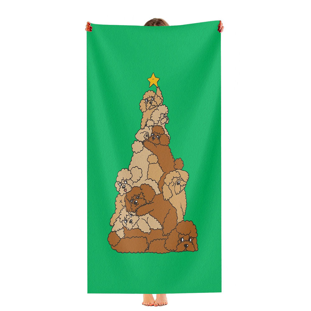 Christmas Tree Poodle Dog Green Ultra-Soft Luxury Bathroom Towels