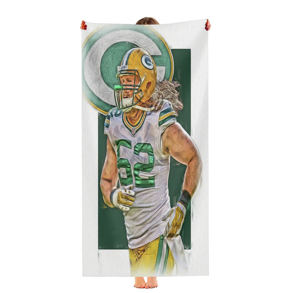 Clay Matthews Green Bay Packers Oil Art Ultra-Soft Luxury Bathroom Towels
