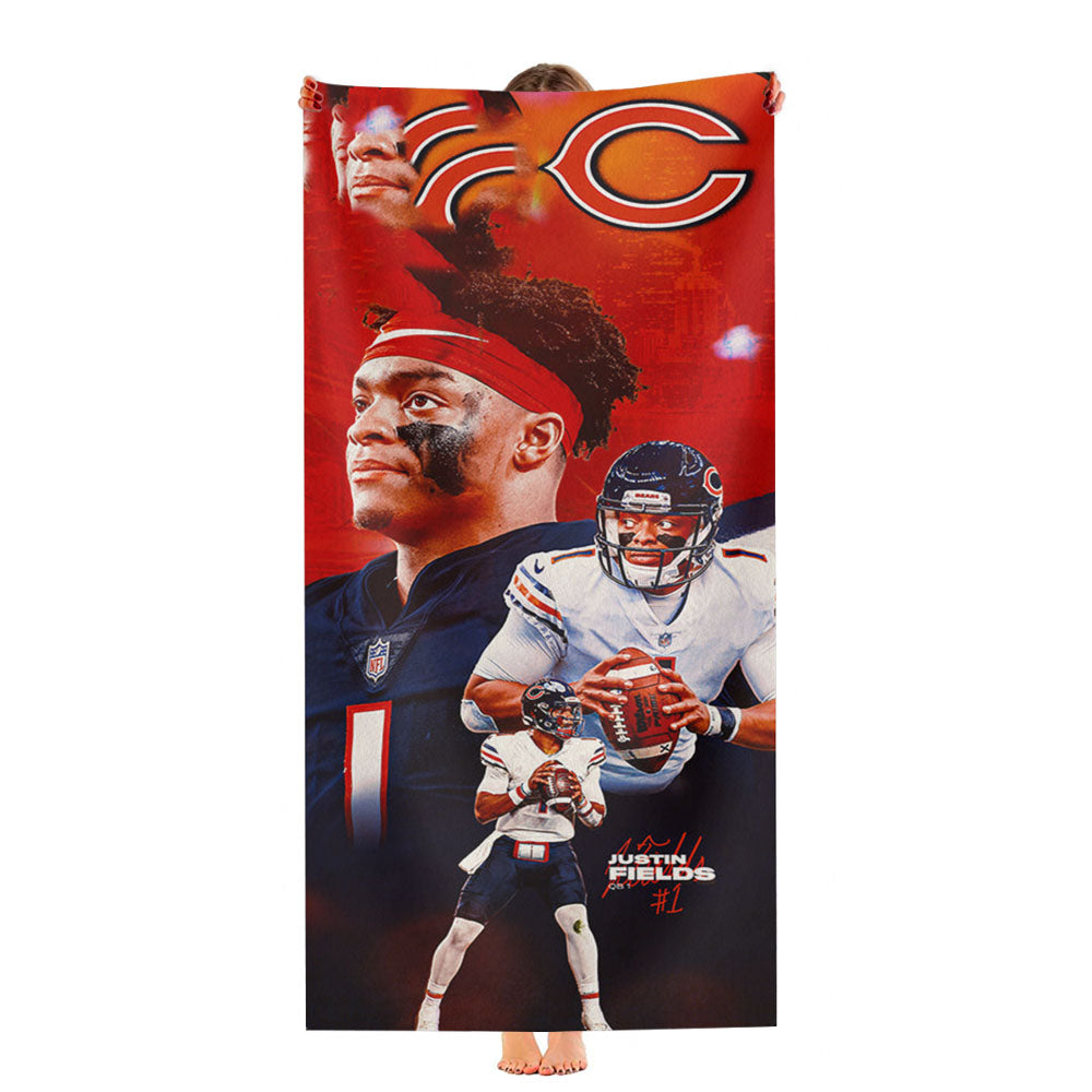 Justin Fields Chicago Bears Ultra-Soft Luxury Bathroom Towels