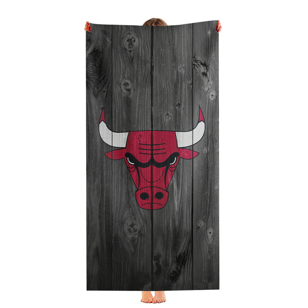 Nba Chicago Bulls Logo Dark Wood Wallpaper Ultra-Soft Luxury Bathroom Towels
