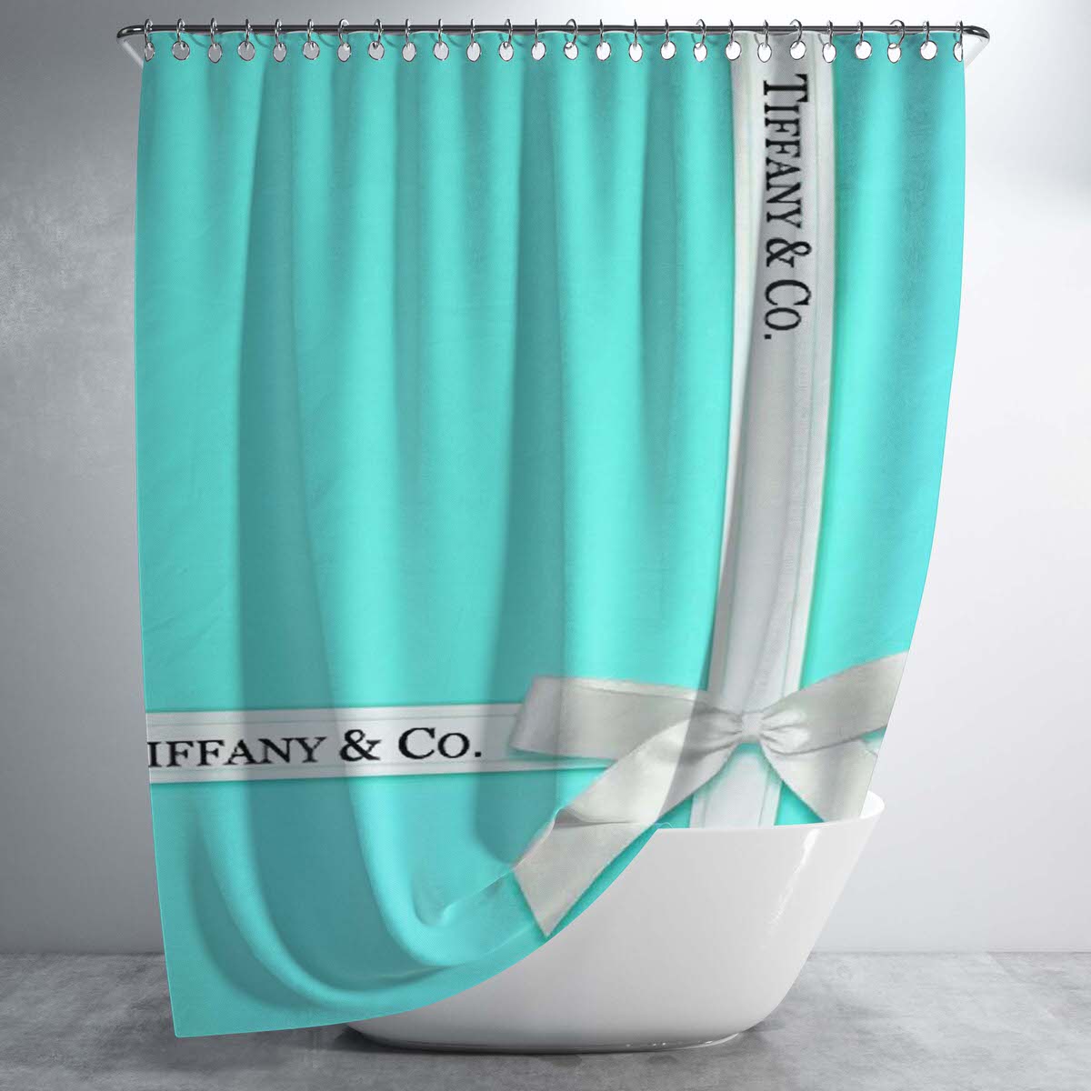 Blue Tiffany And Co Box Bathroom Shower Curtain Fabric Waterproof | 66 X 72 Inch