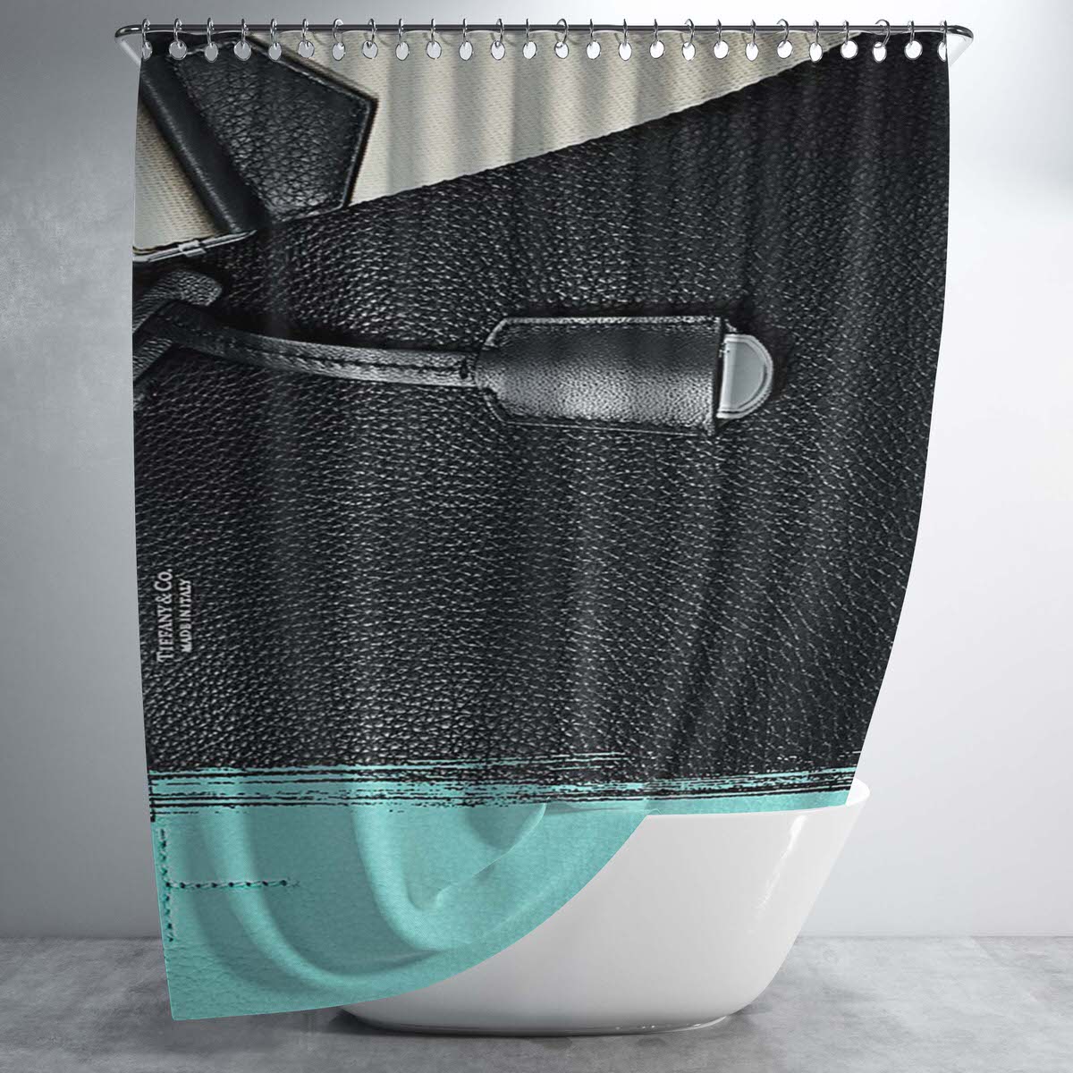 Tiffany And Co Black Blue Paint Bags Bathroom Shower Curtain Fabric Waterproof | 66 X 72 Inch