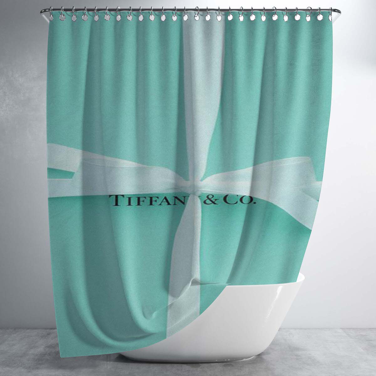 Tiffany And Co Blue Box With Ribbon Bathroom Shower Curtain Fabric Waterproof | 66 X 72 Inch
