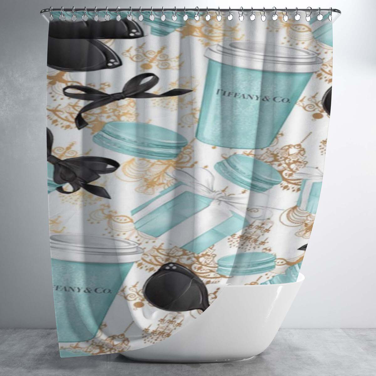 Tiffany And Co Collage Bathroom Shower Curtain Fabric Waterproof | 66 X 72 Inch