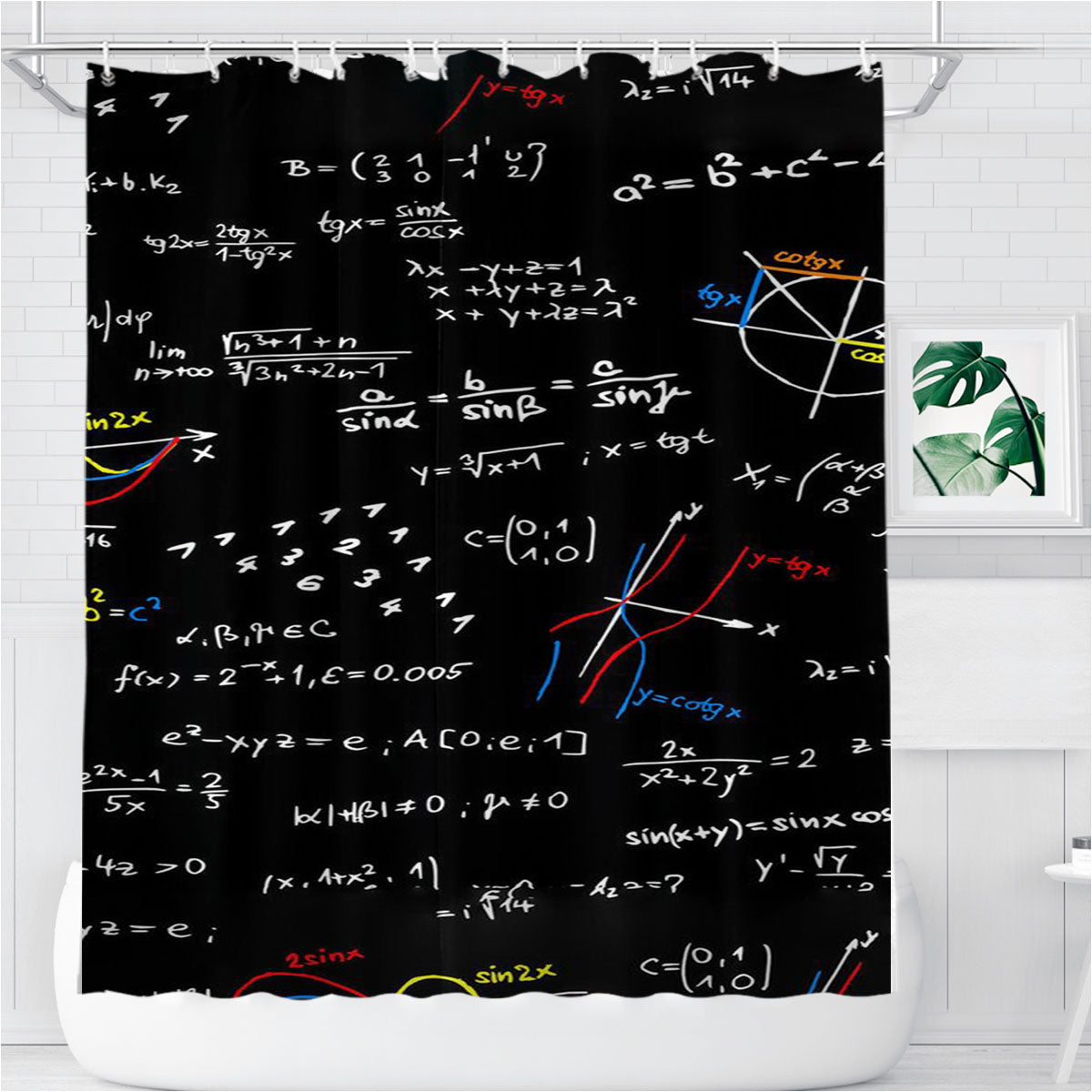 Mathematic Addict Pattern Smart Bathroom Shower Curtain Fabric Waterproof | 66 X 72 Inch