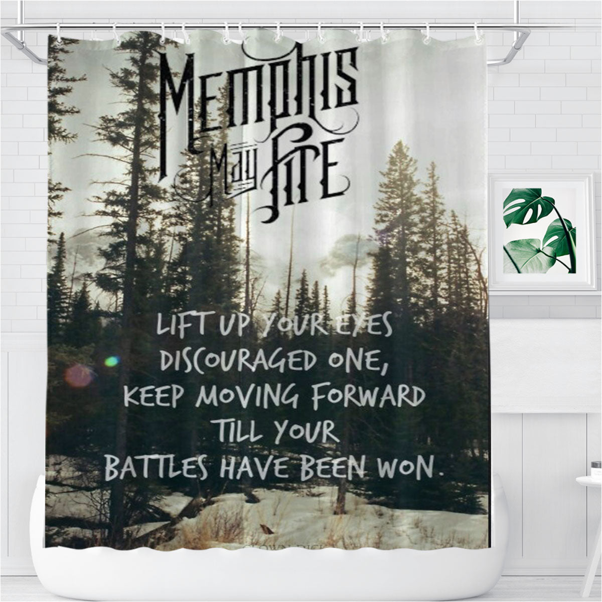 Memphis May Fire Forest Greenn White Bathroom Shower Curtain Fabric Waterproof | 66 X 72 Inch
