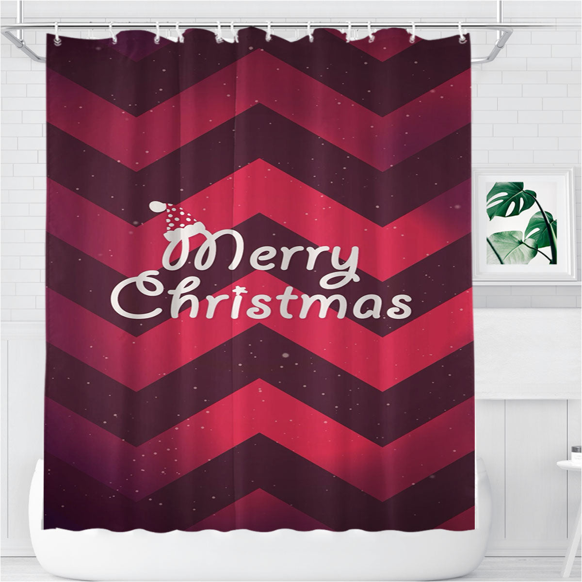 Merry Christmas Cute Bathroom Shower Curtain Fabric Waterproof | 66 X 72 Inch