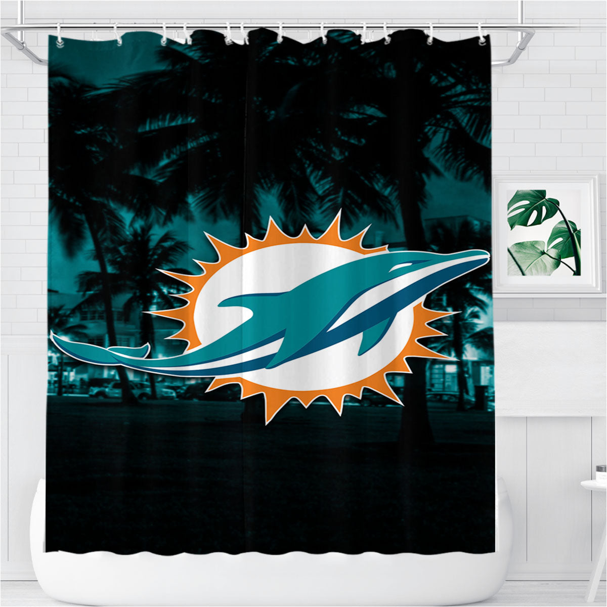 Miami Dolphins Emblem Bathroom Shower Curtain Fabric Waterproof | 66 X 72 Inch