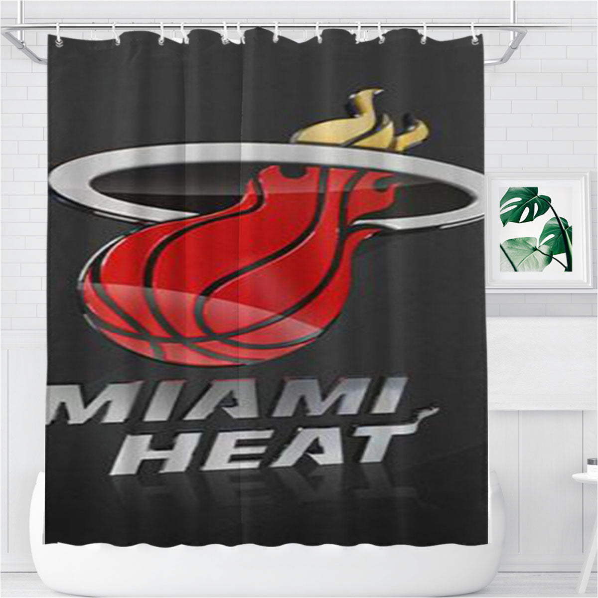 Miami Heat Metal Glossy Logo Bathroom Shower Curtain Fabric Waterproof | 66 X 72 Inch