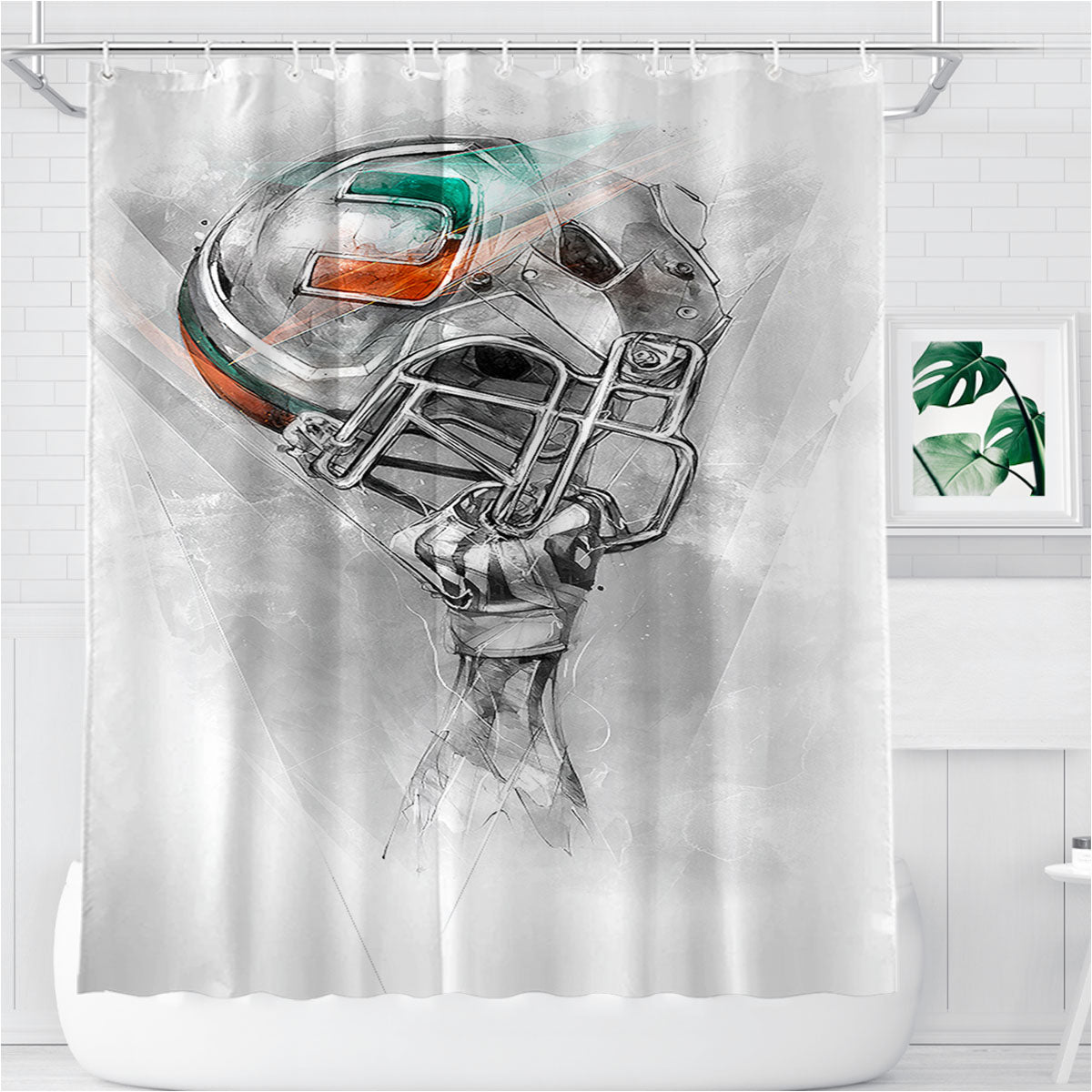 Miami Hurricanes Helmets Bathroom Shower Curtain Fabric Waterproof | 66 X 72 Inch