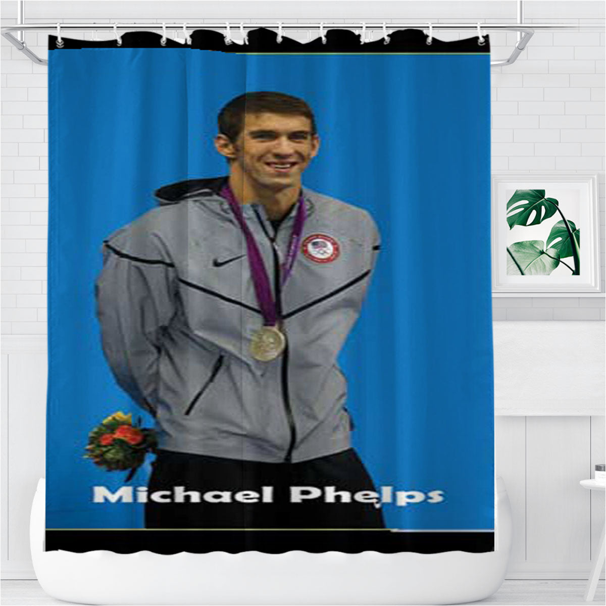 Michael Phelps Bathroom Shower Curtain Fabric Waterproof | 66 X 72 Inch