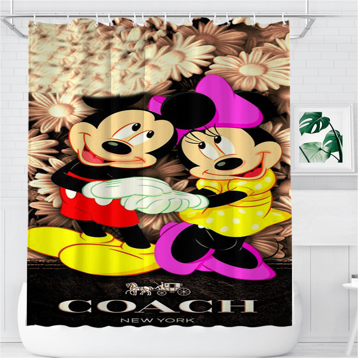 Mickey And Minnie Mouse Coach Cool Bathroom Shower Curtain Fabric Waterproof | 66 X 72 Inch
