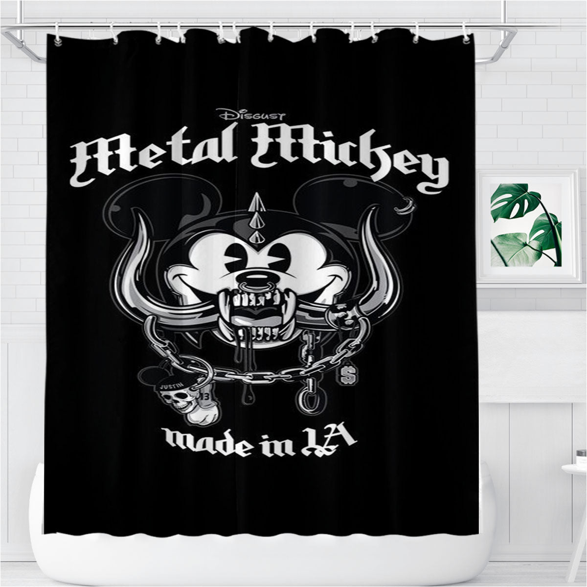 Mickey Motohead Metal Cartoon Bathroom Shower Curtain Fabric Waterproof | 66 X 72 Inch