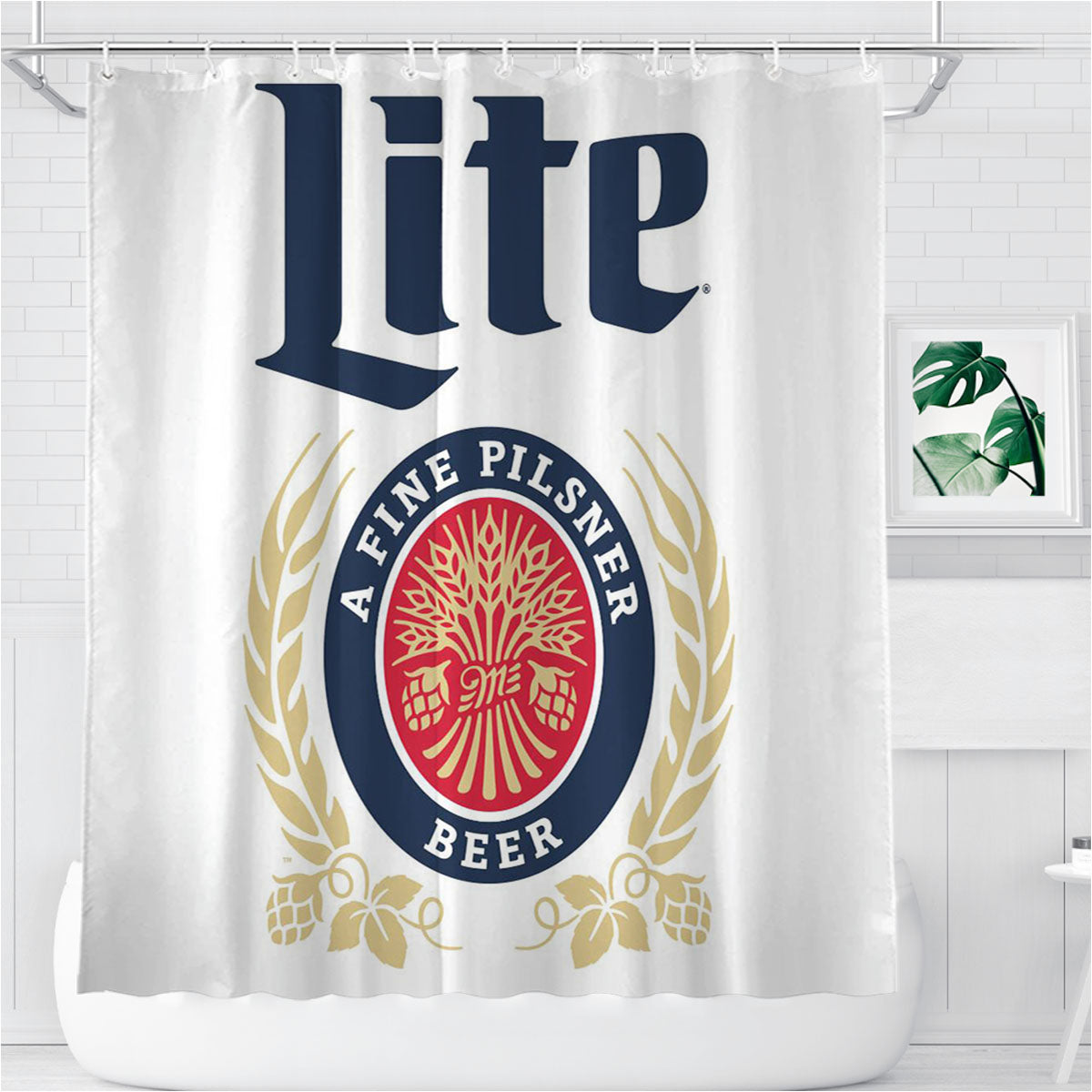 Miller Lite Beer Can Bathroom Shower Curtain Fabric Waterproof | 66 X 72 Inch