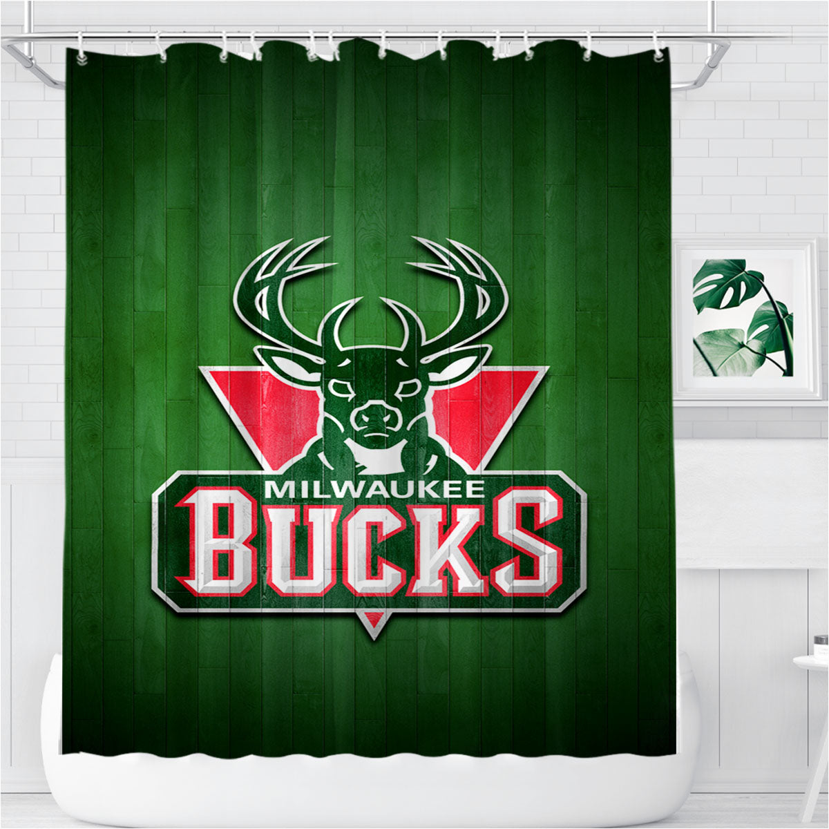 Milwaukee Bucks Hardwood Bathroom Shower Curtain Fabric Waterproof | 66 X 72 Inch
