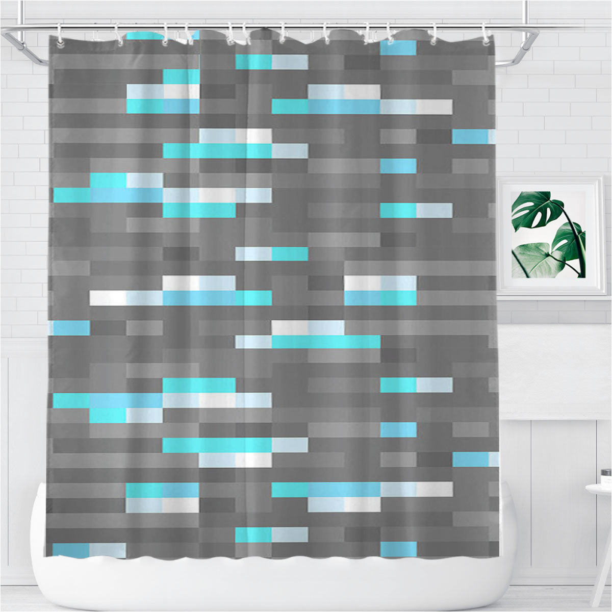 Minecraft Inspired Ore Diamond Bathroom Shower Curtain Fabric Waterproof | 66 X 72 Inch