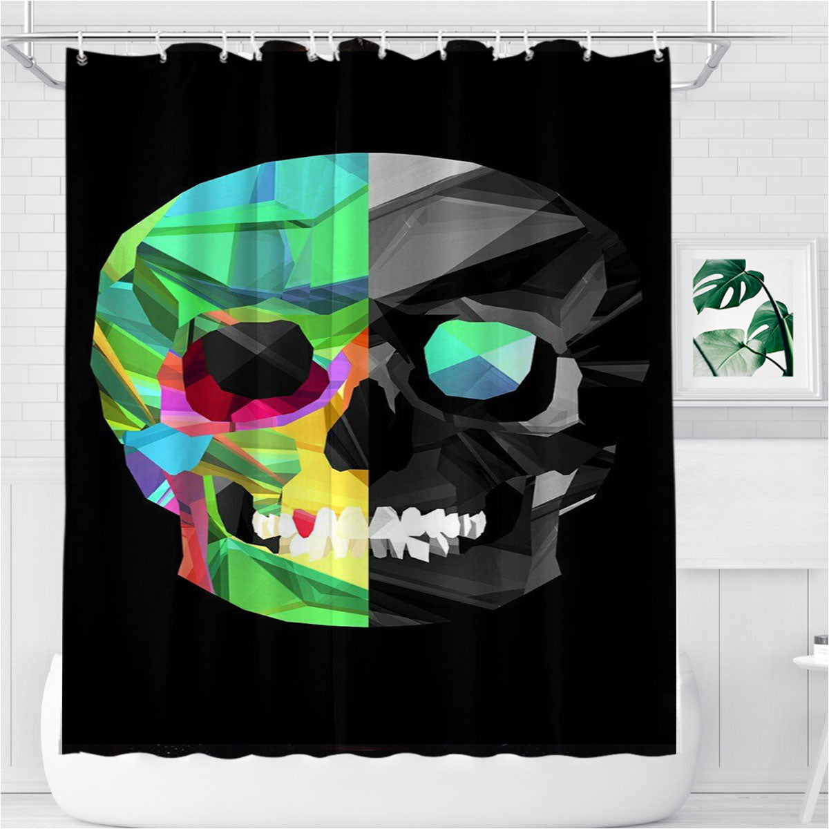 Minimalistic Colorful Skull Bathroom Shower Curtain Fabric Waterproof | 66 X 72 Inch