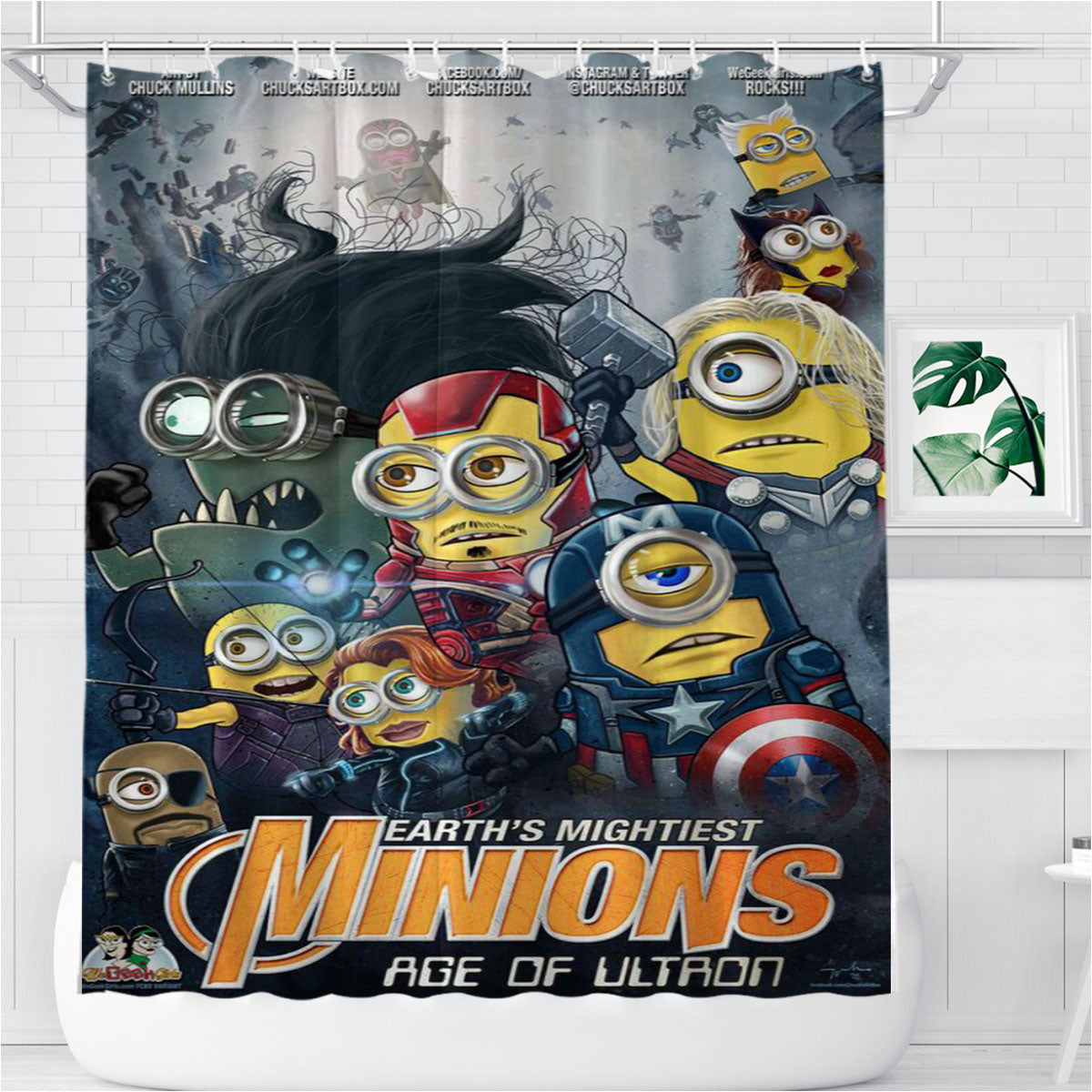 Minion Avengers Bathroom Shower Curtain Fabric Waterproof | 66 X 72 Inch