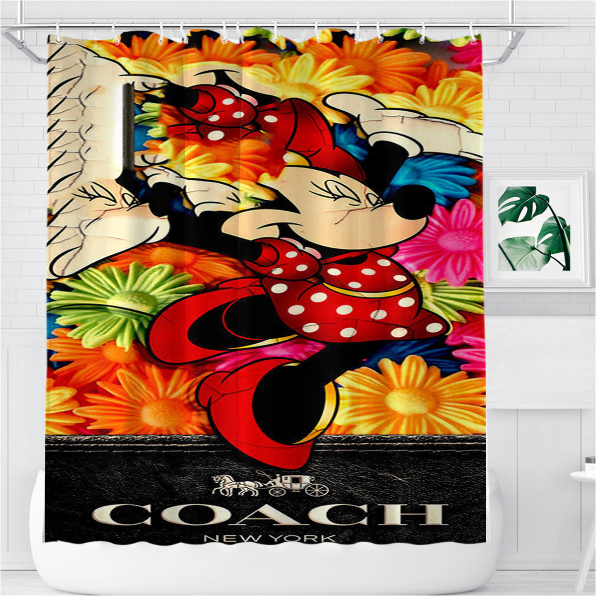 Minnie Mouse Coach Bathroom Shower Curtain Fabric Waterproof | 66 X 72 Inch