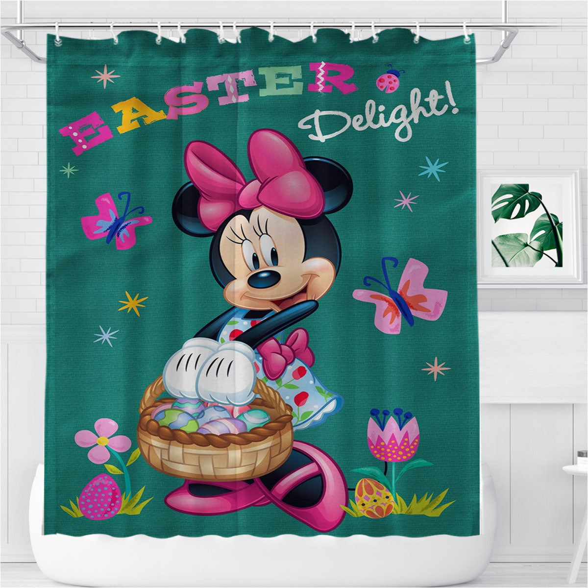 Minnie Mouse Easter Bathroom Shower Curtain Fabric Waterproof | 66 X 72 Inch