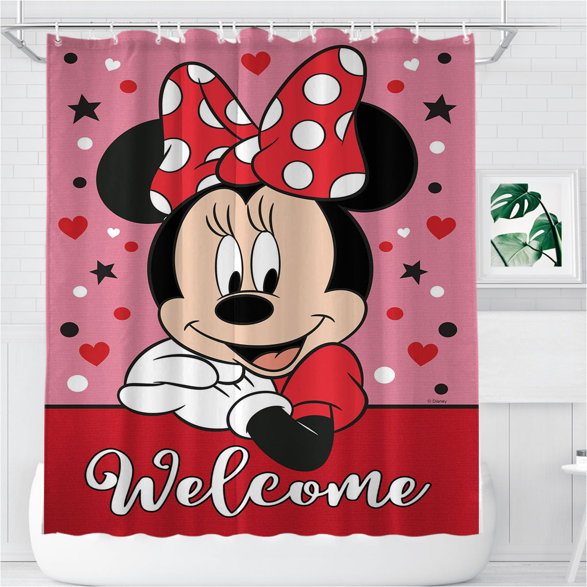 Minnie Mouse Welcome Bathroom Shower Curtain Fabric Waterproof | 66 X 72 Inch