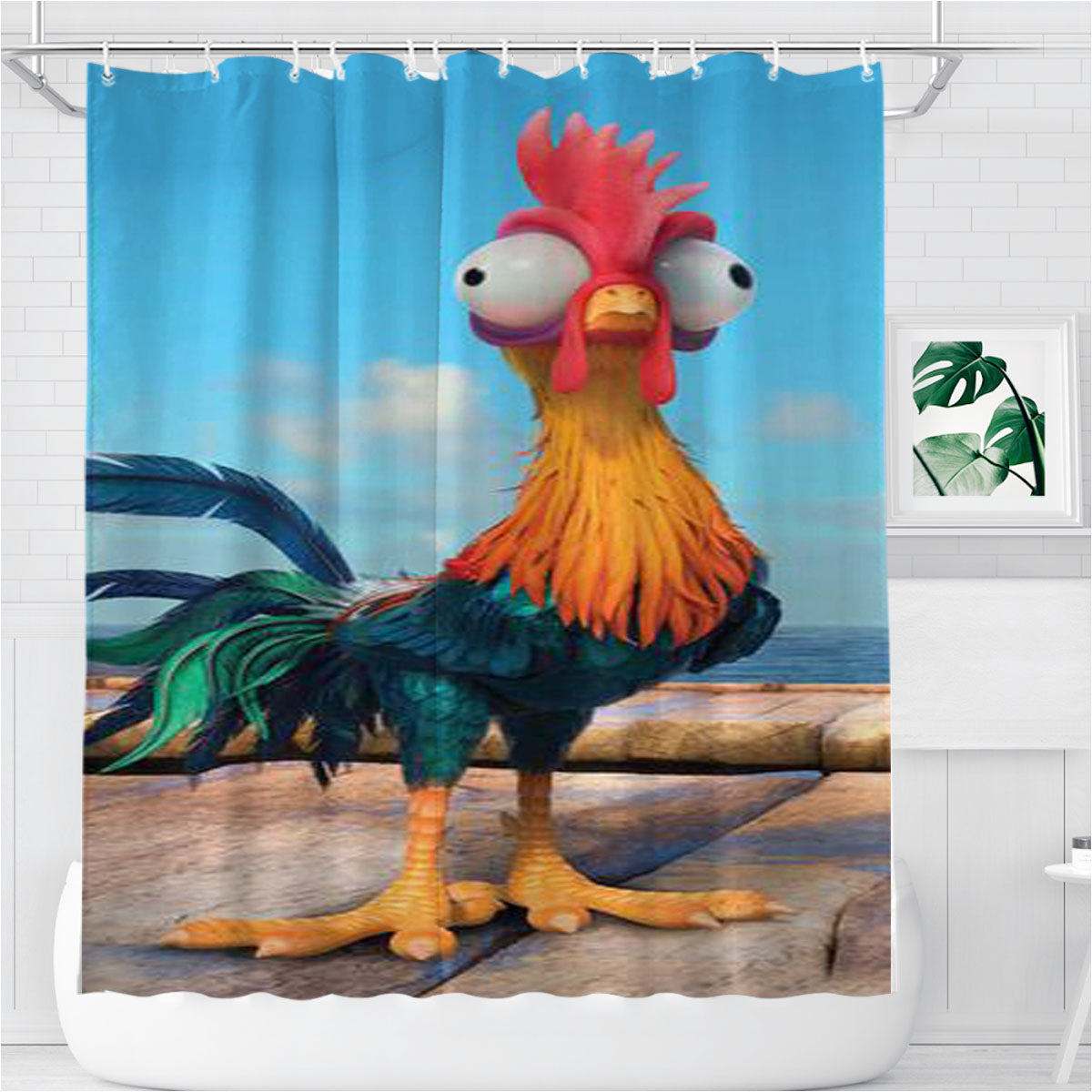 Moana Heihei Bathroom Shower Curtain Fabric Waterproof | 66 X 72 Inch