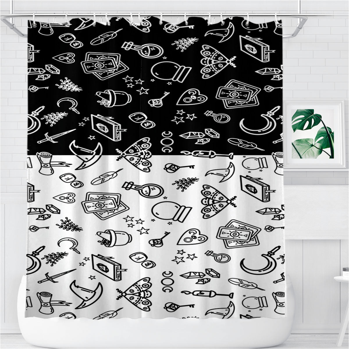 Modern Witch Pattern Bathroom Shower Curtain Fabric Waterproof | 66 X 72 Inch