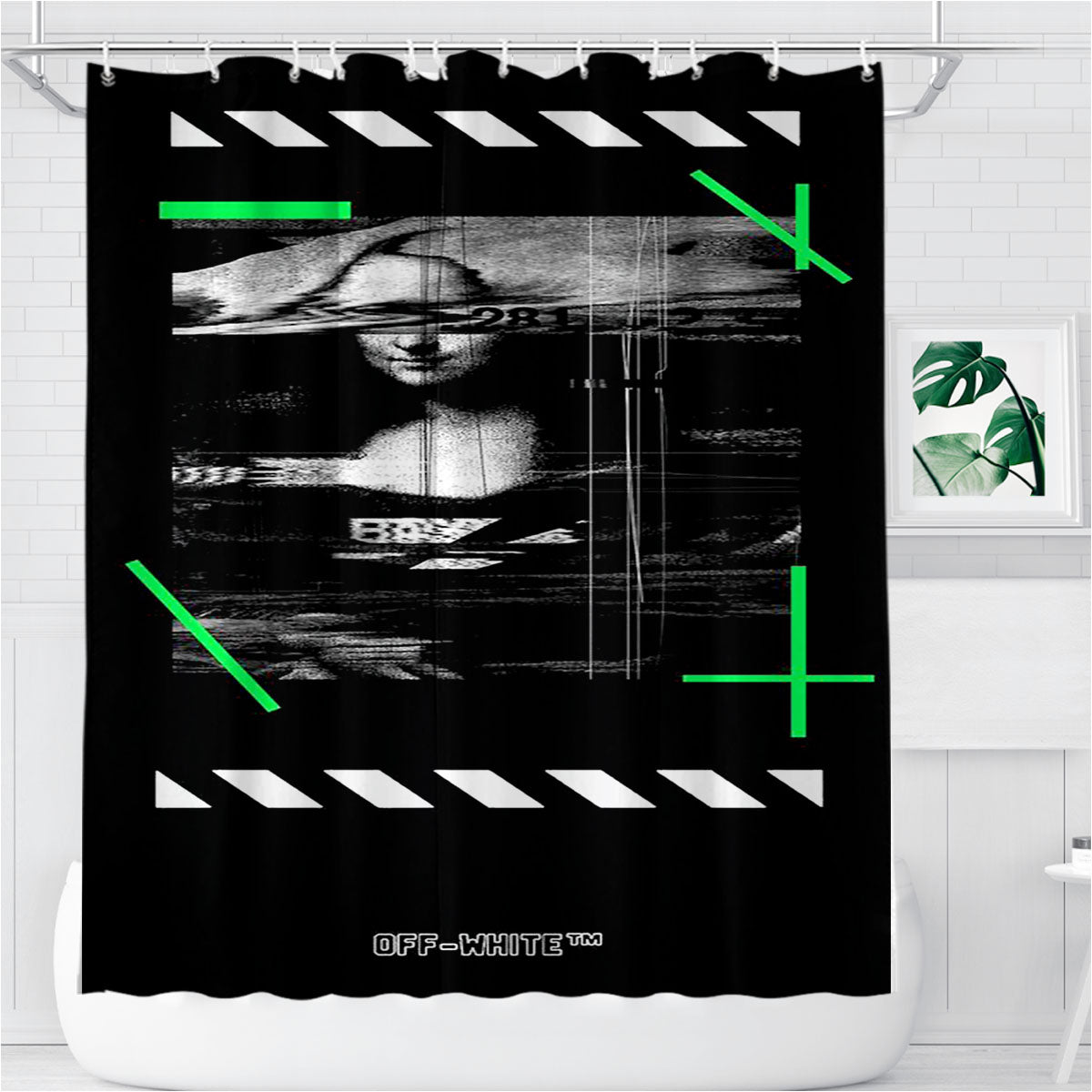 Monalisa X Off White Bathroom Shower Curtain Fabric Waterproof | 66 X 72 Inch