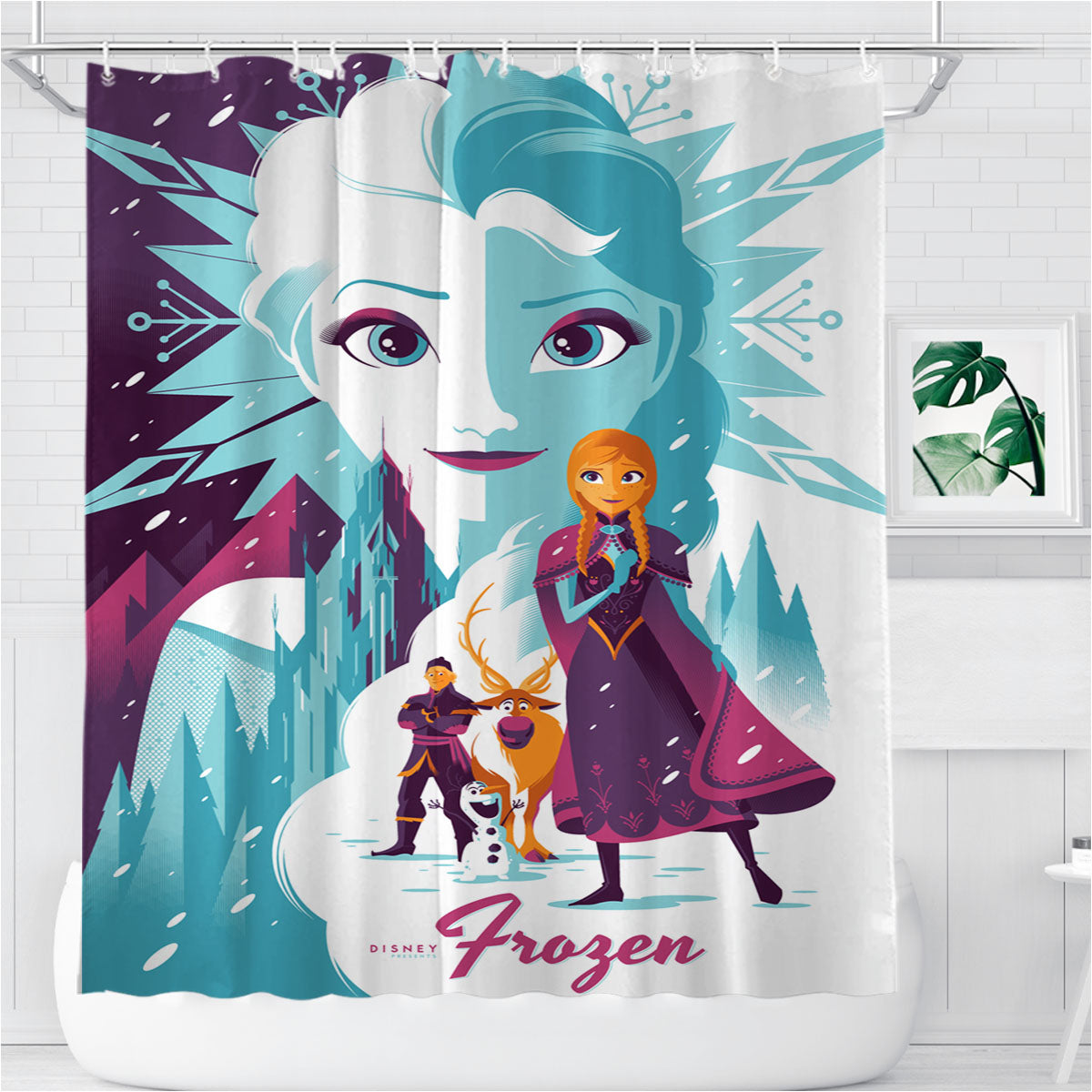 Mondo Frozen Disney Minimalist Poster Bathroom Shower Curtain Fabric Waterproof | 66 X 72 Inch