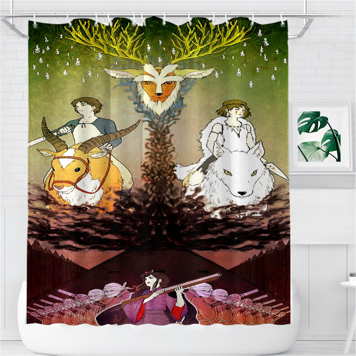 Mononoke Hime Bathroom Shower Curtain Fabric Waterproof | 66 X 72 Inch