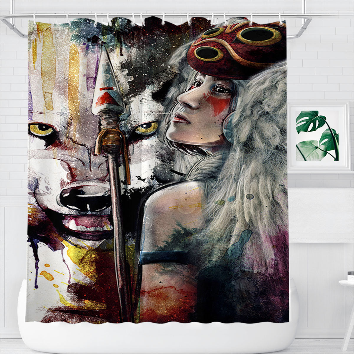 Mononoke Hime And The Spirit Of The Wolf Bathroom Shower Curtain Fabric Waterproof | 66 X 72 Inch