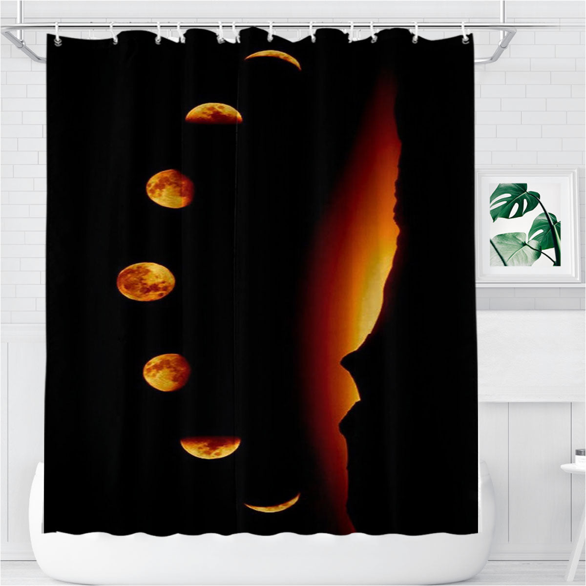 Moon Phases Lunar Phases Bathroom Shower Curtain Fabric Waterproof | 66 X 72 Inch