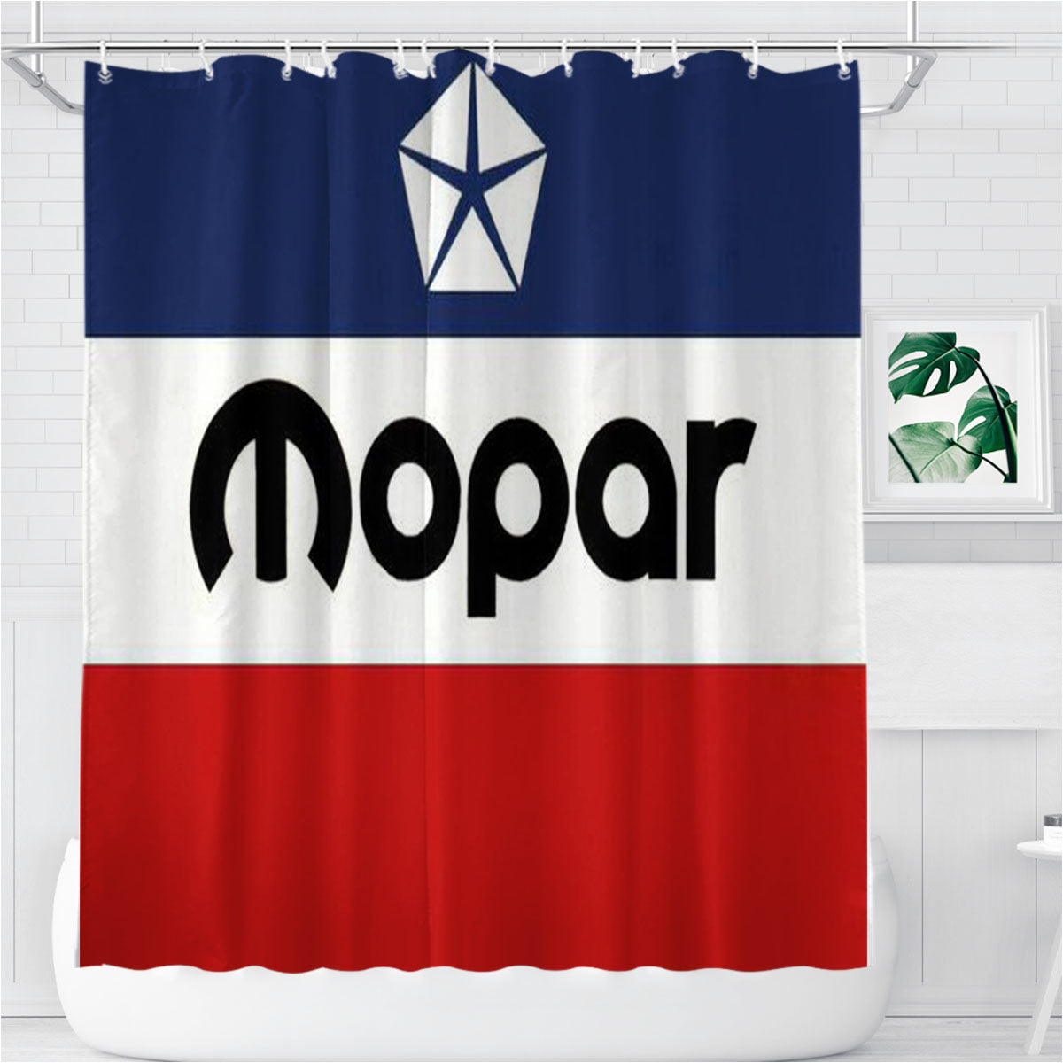 Mopar Flag Logo Bathroom Shower Curtain Fabric Waterproof | 66 X 72 Inch