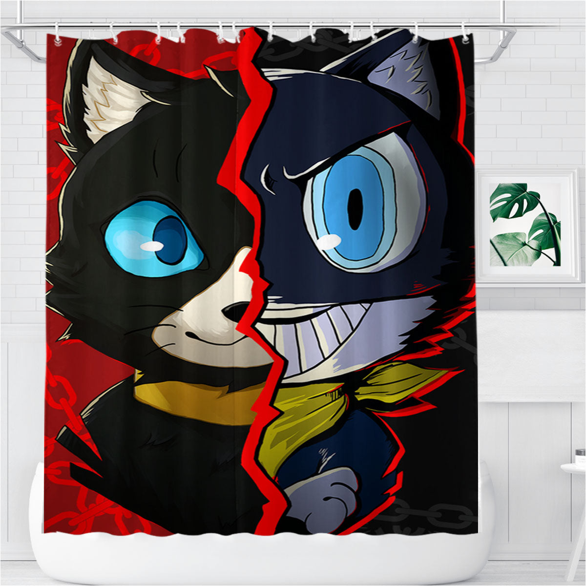 Morgana Persona Cat Anime Fanart Bathroom Shower Curtain Fabric Waterproof | 66 X 72 Inch